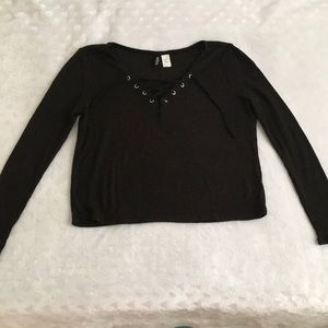 Lace Up V-Neck Long Sleeve 🍂